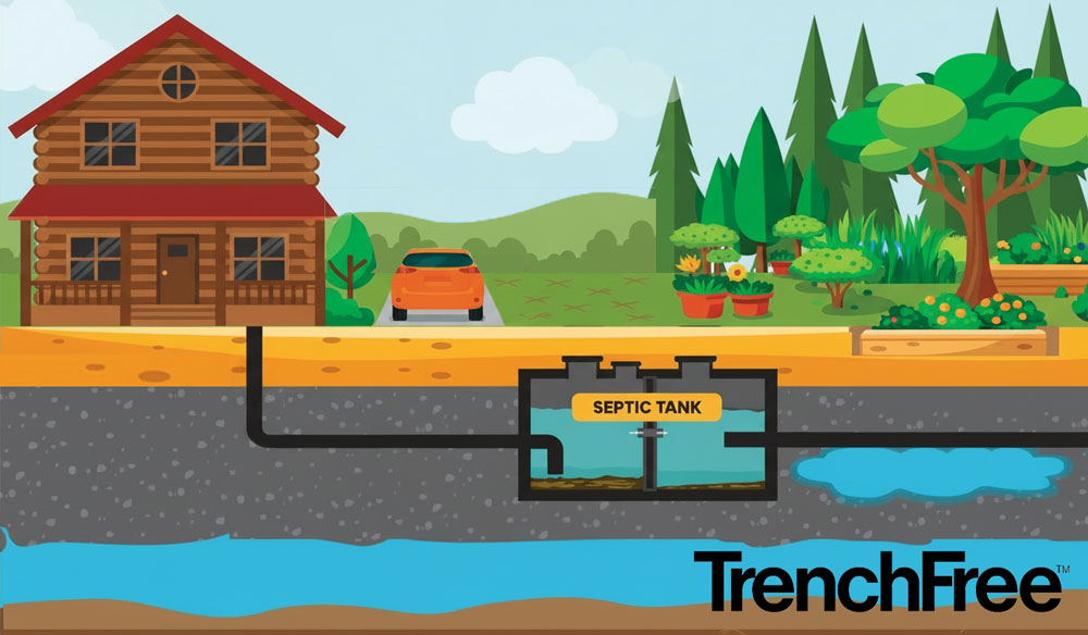 house with septic tank, trenchless septic abatement